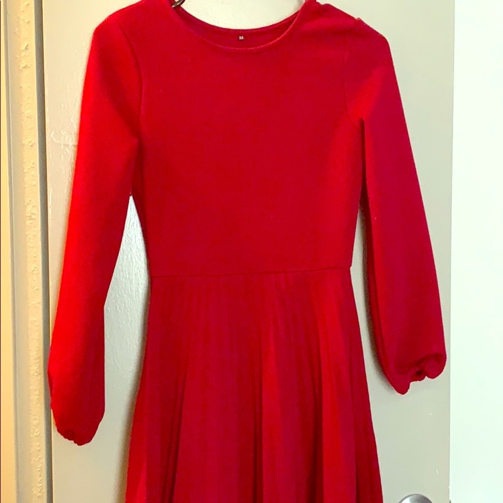 Red pleated fit and flare dress